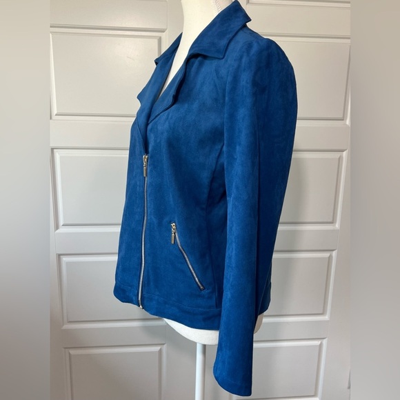 Moto Jacket Faux Suede Blue Full Zip Pockets Collared‎ Chico's Size 0 / US 4 - Picture 2 of 8